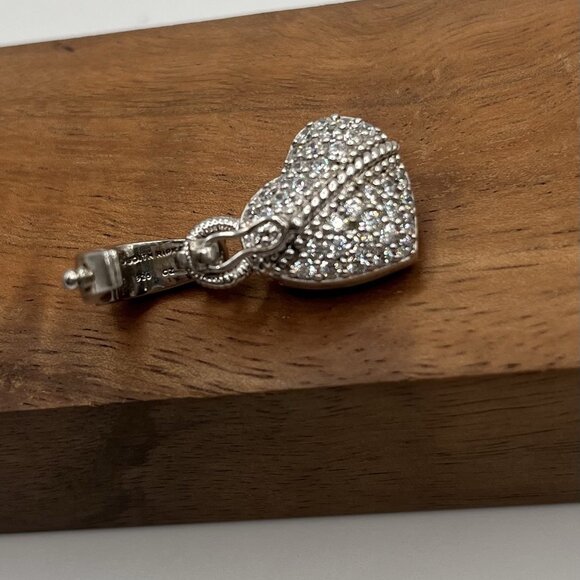 Judith Ripka Sterling Silver Heart Pendant CZ Pave Charm Hinged Bail Designer - Picture 5 of 6